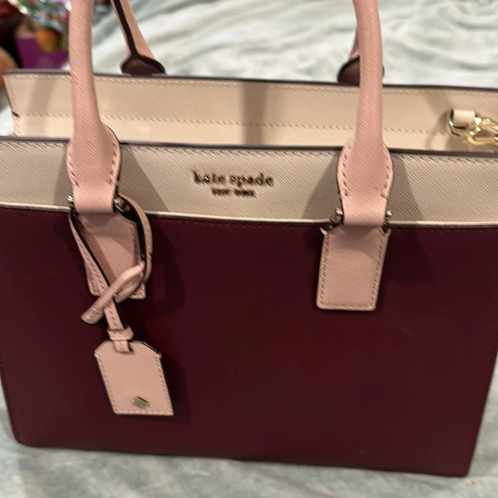 Kate Spade Cameron medium handbag with wallet oxblood/pink /ivory. NWT - Picture 2 of 10